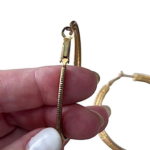 Gold tone 2.5” Textured Triple Layered Wire Twist Hoop Earrings - Picture 6 of 11